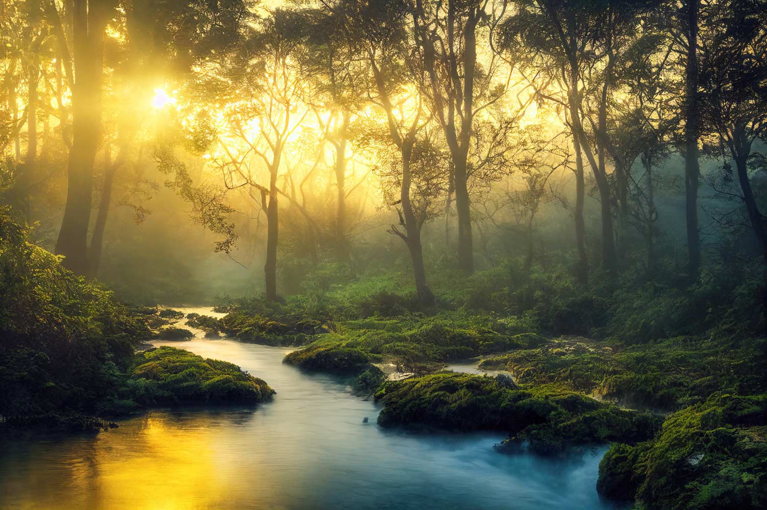 Ein kleiner Fluss bzw. Bach in einem Wald.